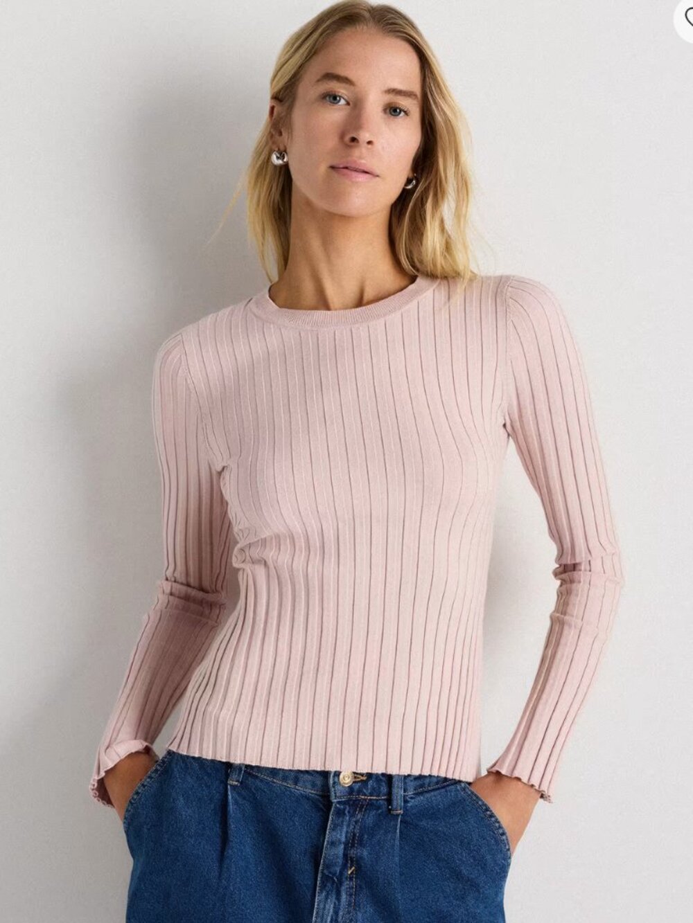 Quince Light Pink Cotton Cashmere Ribbed Long Sleeve Sweater XS